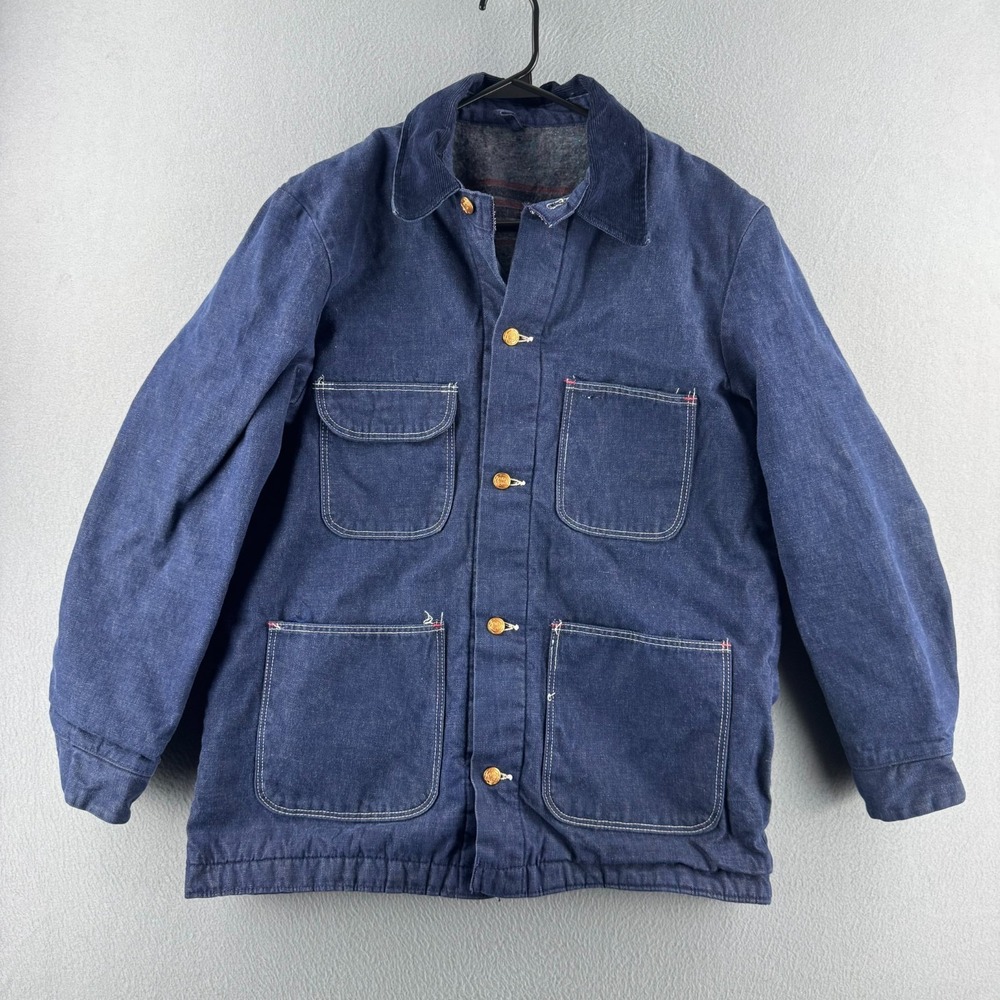 Vintage Blue Bell Wrangler Chore Coat Jacket Mens 40 Denim Blanket Lined 70s USA
